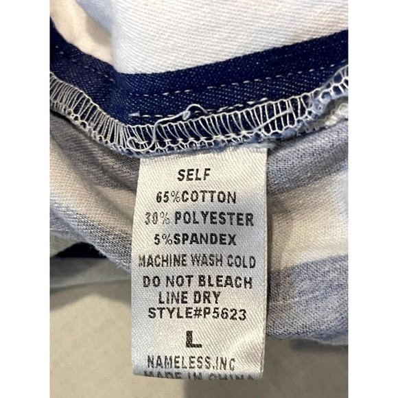 Akira Chicago Womens Striped Jumpsuit Stretch Pockets White Blue Size Large - Picture 11 of 11